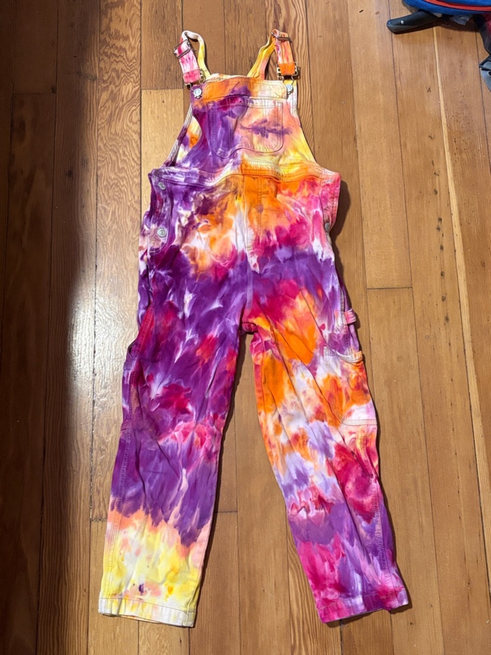 Kids Tie-Dye Overalls in Purple, Orange, Pink, Yellow, White